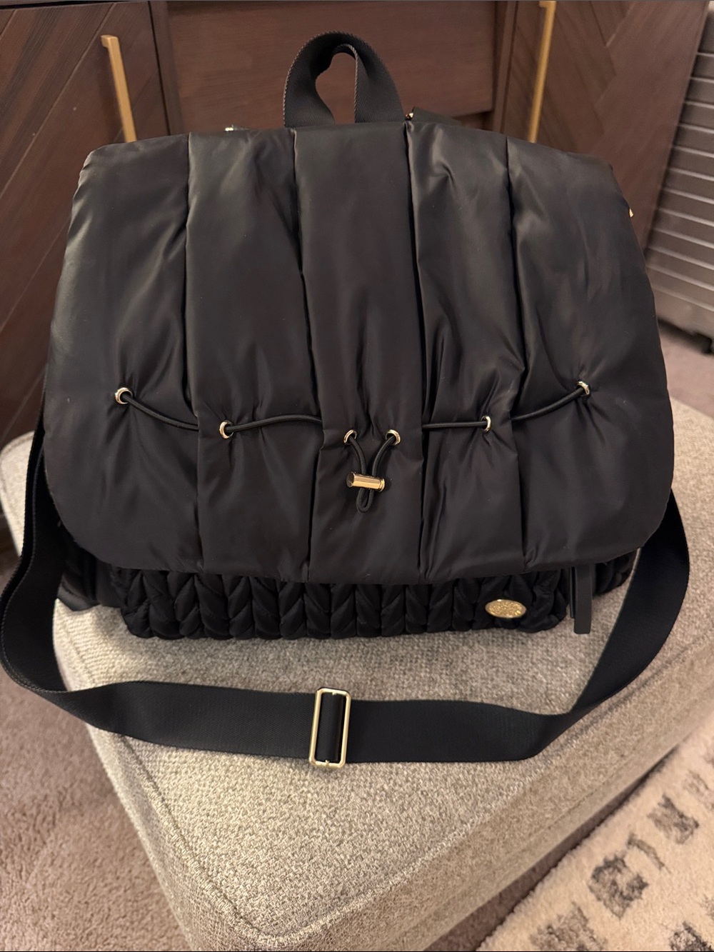 HAPP Convertible Diaper Bag Backpack Quilted Black Chevron